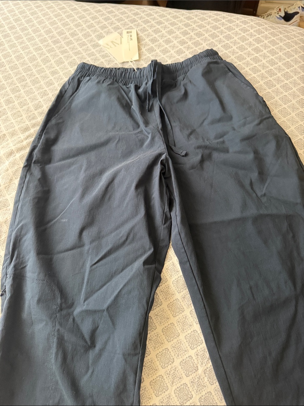 Navy Elastic-Waist Casual Pants
